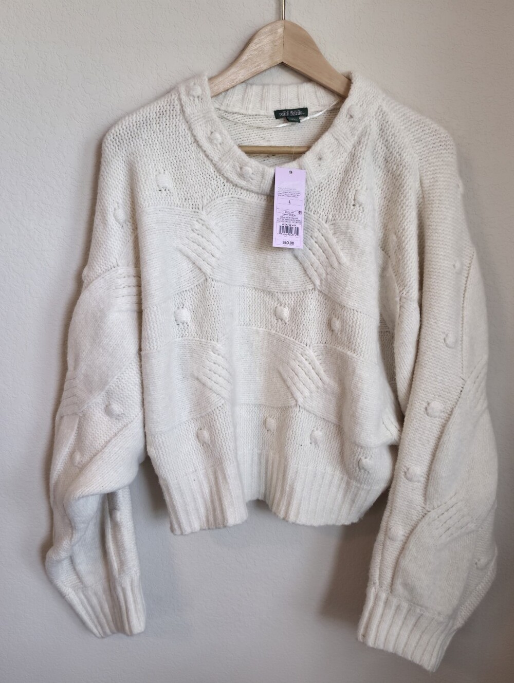 wild fable Cream Bobble Knit Batwing Crew Sweater NWT L